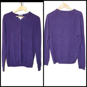 100% Cashmere men Purple Sweater V neck Size L Long sleeves pull on
